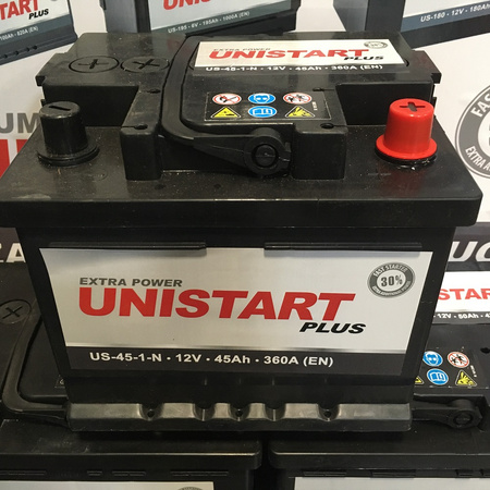 Akumulator UNISTART PLUS 12V 45Ah 360A P+ NISKI