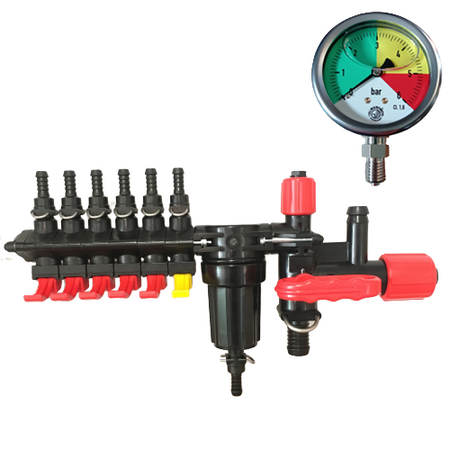Rozdzielacz zawór 6-sekcyjny opryskiwacza z manometrem