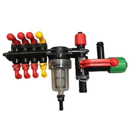 Rozdzielacz zawór 4-sekcyjny opryskiwacza przezroczysty