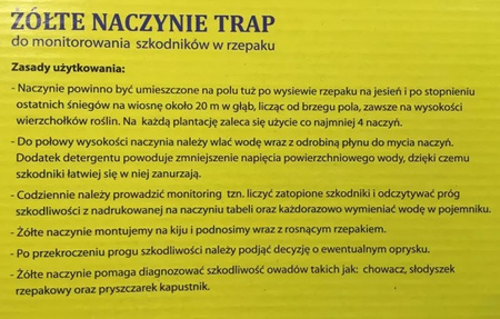 Żółte naczynie TRAP do rzepaku