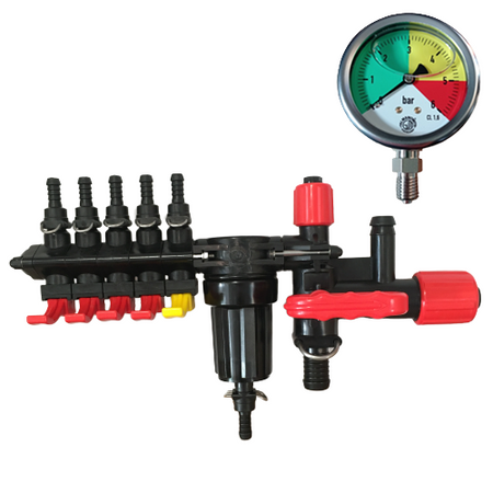 Rozdzielacz zawór 5-sekcyjny opryskiwacza z manometrem