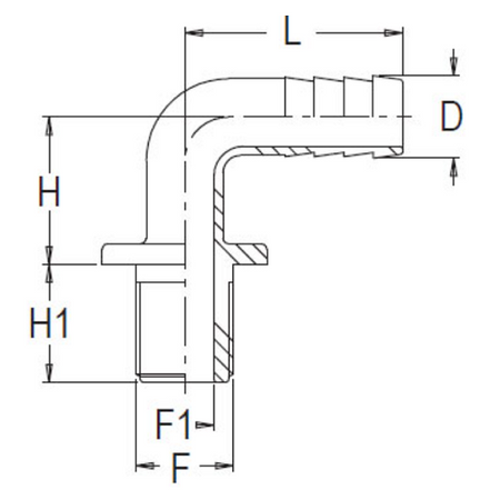 Króciec 90o z gwintem zewnętrznym 3/4" x 15